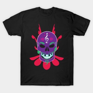 Dia de Los Muertos Music Sugar Skull - Floral Jester Edition - Purple T-Shirt